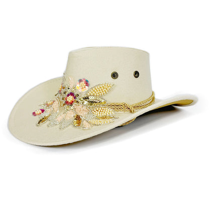 Floral Embroidery Cowgirl Hat – Women's Wide Brim Western