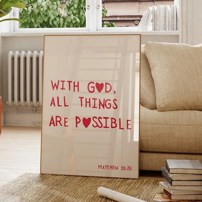 Matthew 19:26 Bible Verse Wall Art Print – With God All Things Are Possible Poster