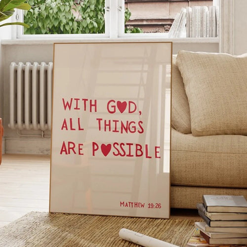 Matthew 19:26 Bible Verse Wall Art Print – With God All Things Are Possible Poster