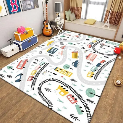 Kids City Road Play Mat Rug – Car Track Carpet for Playroom & Bedroom