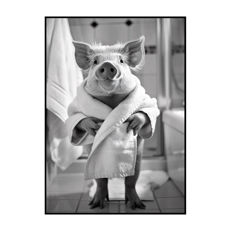 Funny Animal Bathroom Wall Art Poster – Quirky Wildlife in Bathrobe Print