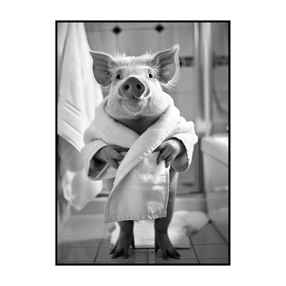 Funny Animal Bathroom Wall Art Poster – Quirky Wildlife in Bathrobe Print