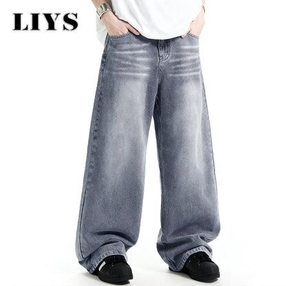 Men S American Retro Washed Polished White Loose Wide Leg Jeans Daily Business Leisure Unisex Baggy