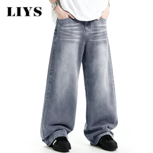 Men S American Retro Washed Polished White Loose Wide Leg Jeans Daily Business Leisure Unisex Baggy
