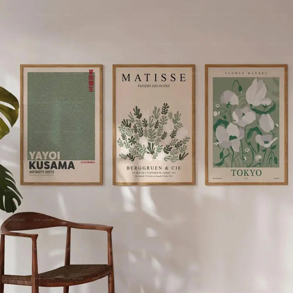 Matisse Sage Green Botanical Wall Art Poster | Nordic Minimalist Canvas Print