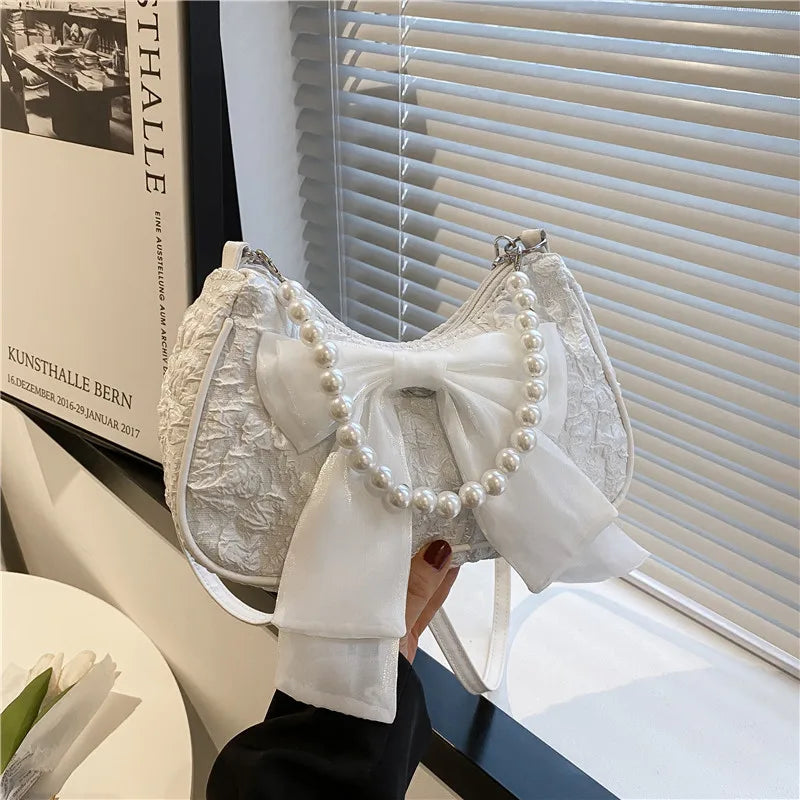 Pearl Female Bag Retro Luxury Designer Handbag Bow Crossbody Bags