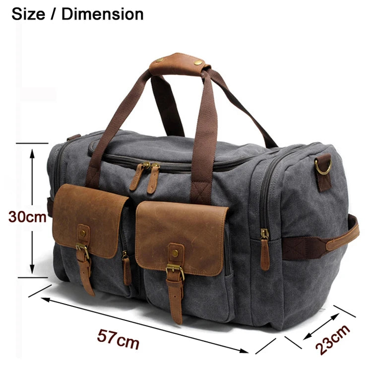 Vintage Canvas Leather Duffle Bag for Men – Large Weekend Travel Bag