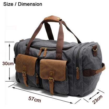 Vintage Canvas Leather Duffle Bag for Men – Large Weekend Travel Bag