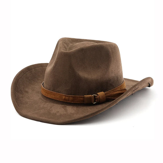 Western Cowboy Fedora Hat – Faux Suede Jazz Brim