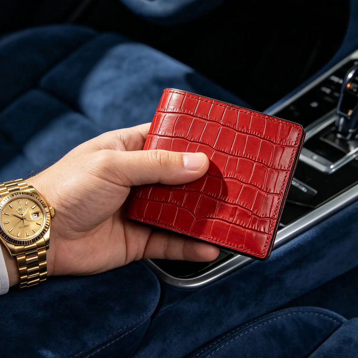Hiram Beron Men's Personalized Crocodile Pattern Leather Bifold Wallet