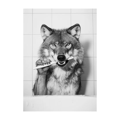Funny Animal Bathroom Wall Art Poster – Black & White Vintage Print