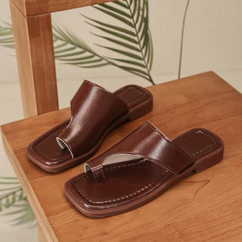 Women's Flat Clip Toe Sandal Slides – Square Toe Summer Slippers