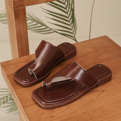 Women's Flat Clip Toe Sandal Slides – Square Toe Summer Slippers