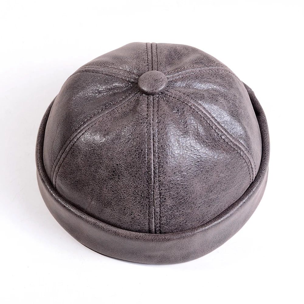 Men S Women Real Leather Winter Warm Skullcap Beanies Beret Round Hat Brimless Caps