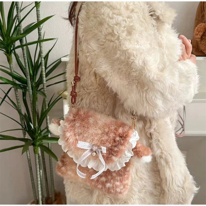 Women Plush Deer Spotted Handbag