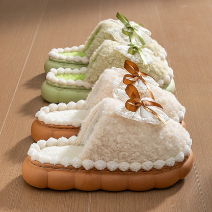 Winter Fur Slippers For Women Non Slip Plush Home Shoes
