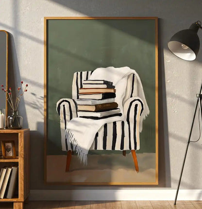 Cozy Reading Nook Canvas Wall Art – Book Lover Print