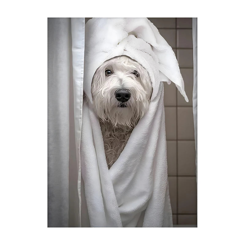 Cute Dog Bathroom Wall Art Poster – Funny Shower Print