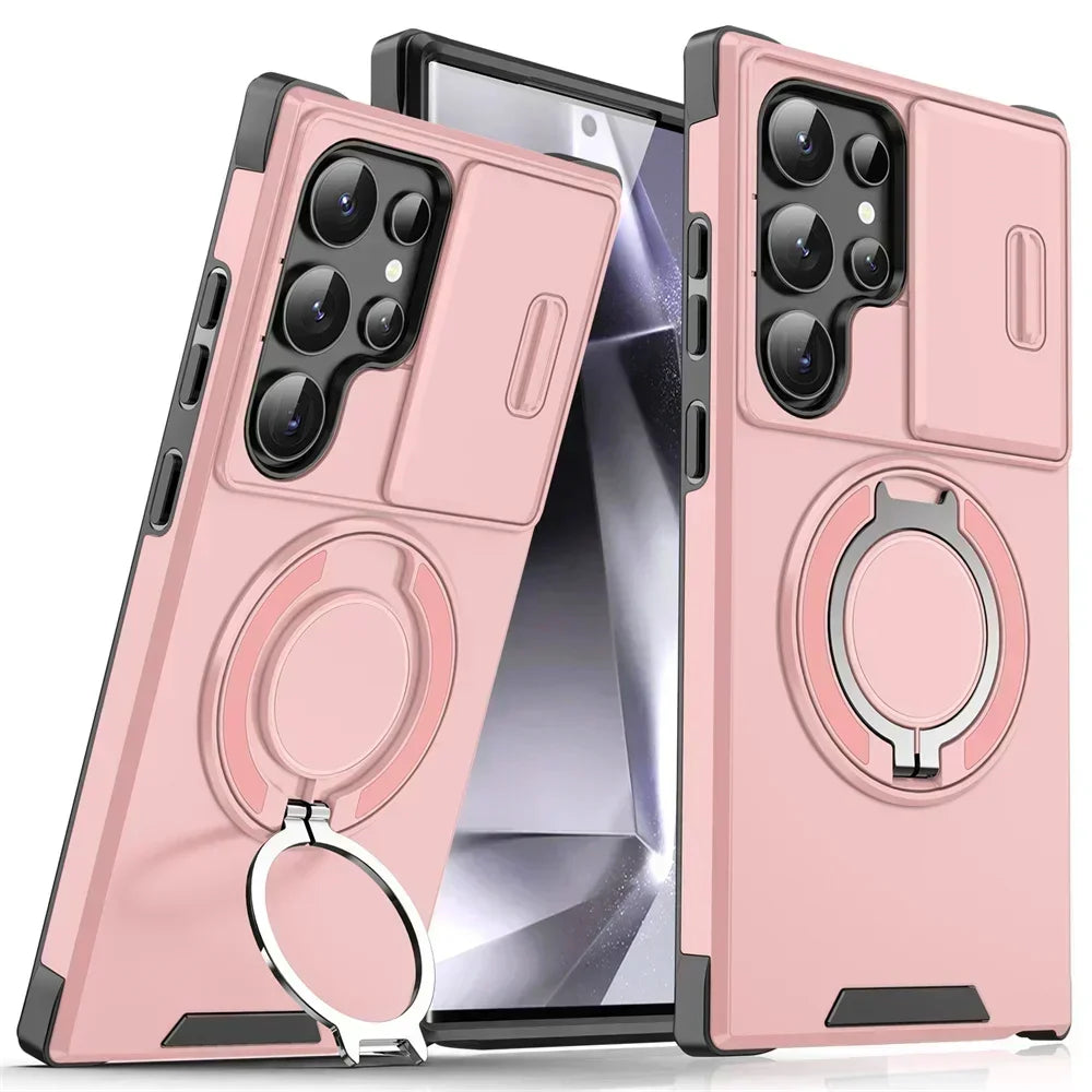 Slide Camera Cover Magnetic Ring Stand Samsung Case