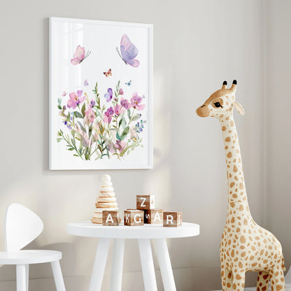Bunny Floral Wall Art Print – Kids Nursery Poster