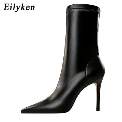 Eilyken Women Stiletto Heel Ankle Boots – Pointed Toe PU Leather