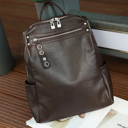 Genuine Cowhide Leather Backpack – Large Capacity Retro