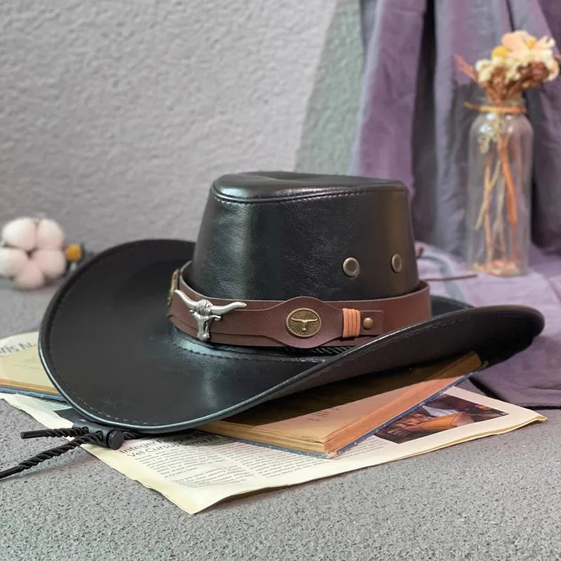 Faux Leather Western Cowboy Hat – Unisex Vintage Style