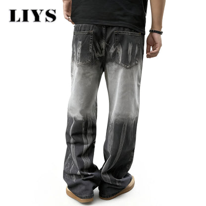 LIYS Tie-Dye Gradient Baggy Wide Leg Jeans – Unisex Streetwear Denim