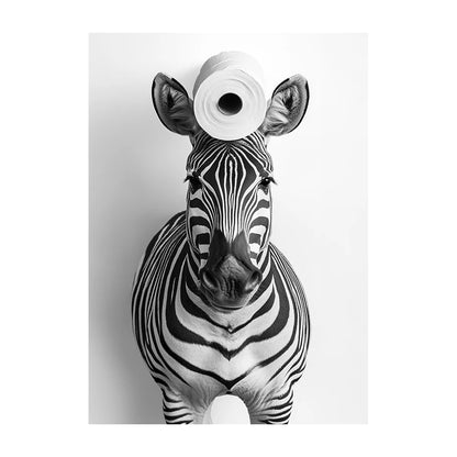 Funny Bathroom Wall Art Poster – Black & White Animal Toilet Paper Print