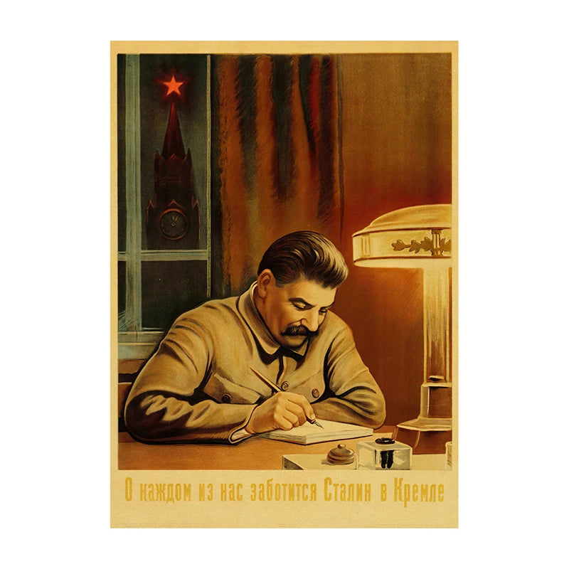 Soviet USSR Vintage Propaganda Poster – Stalin Portrait Retro Wall Art Print