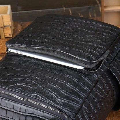 Alligator Embossed Leather Backpack for Men – Large Laptop Bag