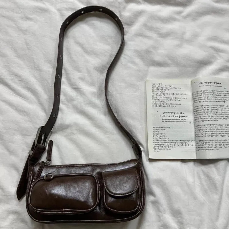Retro Coffee Shoulder Bags Wallet Women Vintage Leather Pocket Chic Casual Handbag
