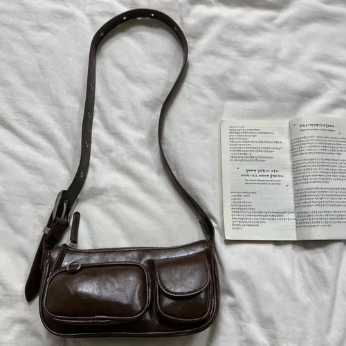Retro Coffee Shoulder Bags Wallet Women Vintage Leather Pocket Chic Casual Handbag