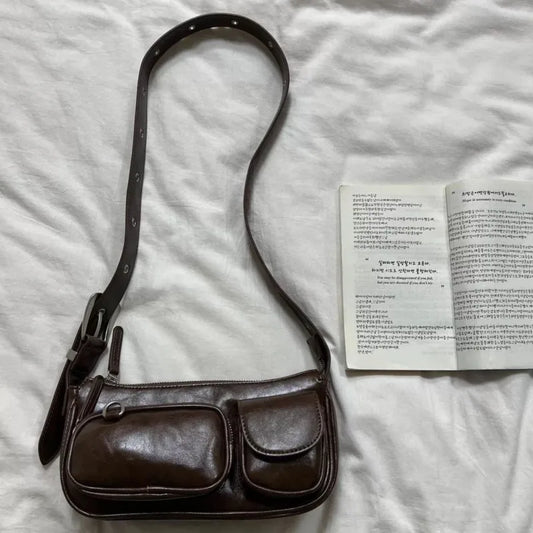 Retro Coffee Shoulder Bags Wallet Women Vintage Leather Pocket Chic Casual Handbag
