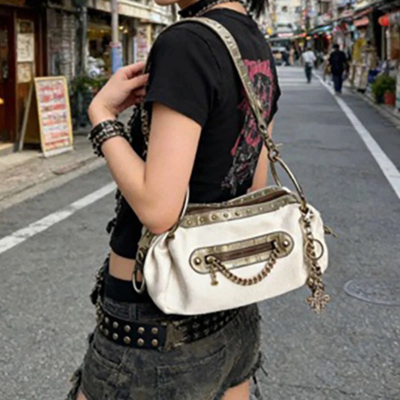 Y2K Rivet Motorcycle Bag – Women's Retro Crossbody Purse