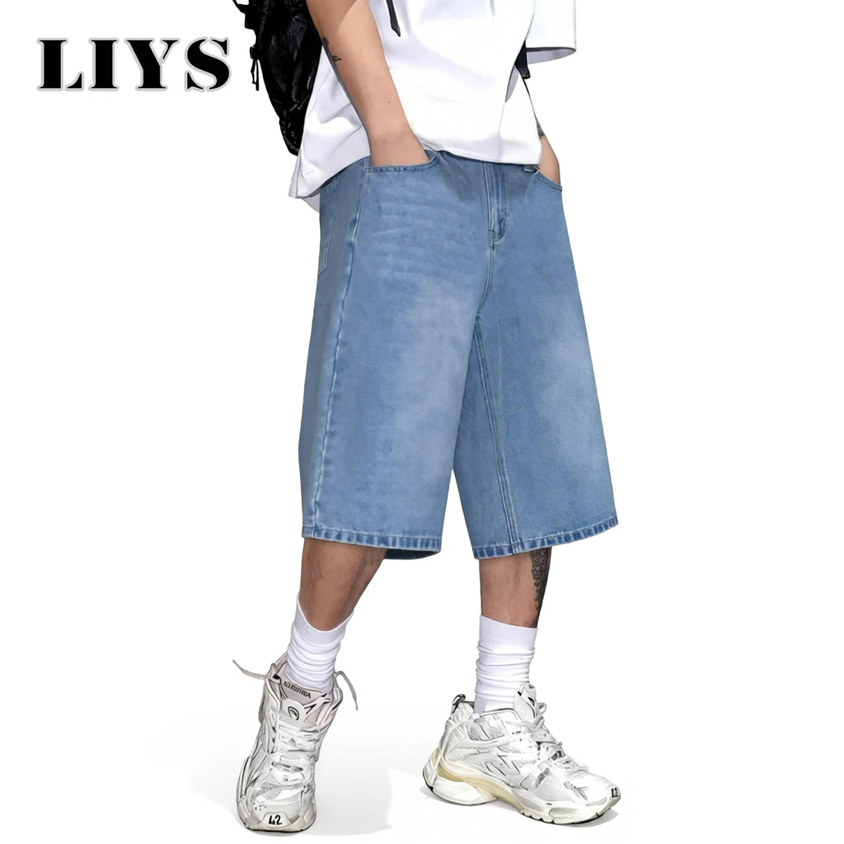 Baggy Wide-Leg Denim Shorts – Men's Light Blue Streetwear