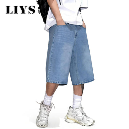 Baggy Wide-Leg Denim Shorts – Men's Light Blue Streetwear