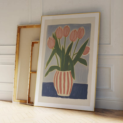Pink Tulip Vase Wall Art Print – Floral Canvas Poster Home Decor
