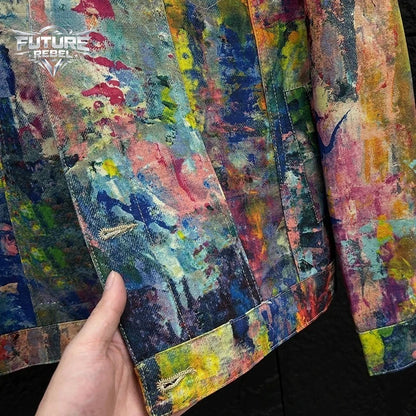 Graffiti Print Denim Jacket – Men's Y2K Streetwear Loose Fit