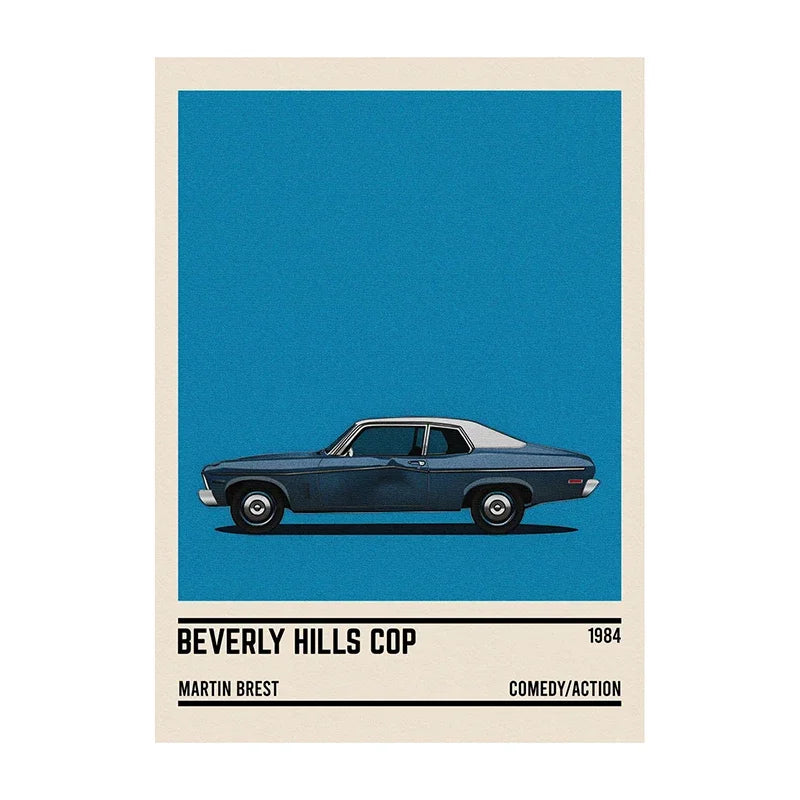 Movie Car Minimalist Poster Wall Art Print | Classic Film Decor