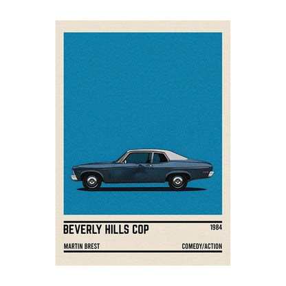 Movie Car Minimalist Poster Wall Art Print | Classic Film Decor