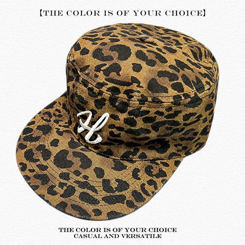 Flat Top Peaked Cap – Retro Houndstooth & Leopard Print Hat for Men & Women