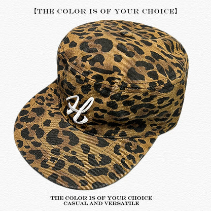 Flat Top Peaked Cap – Retro Houndstooth & Leopard Print Hat for Men & Women