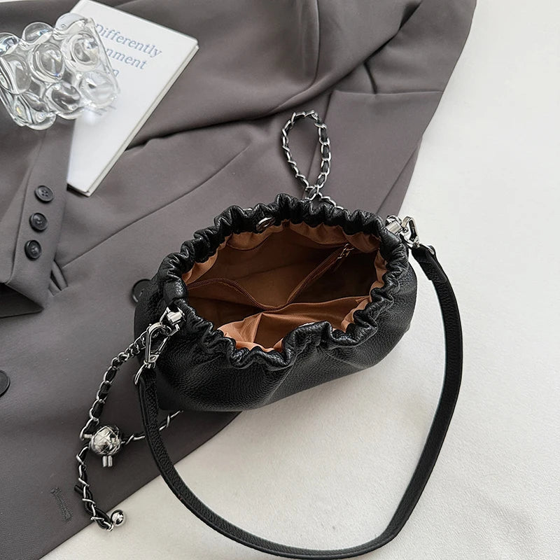 Women Small PU Leather Bucket Shoulder Bag
