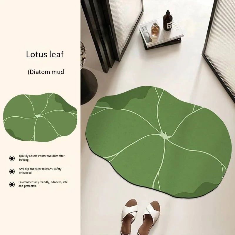 Green Leaf Shaped Bathroom Mat – Absorbent Anti-Slip Diatom Mud Floor Mat