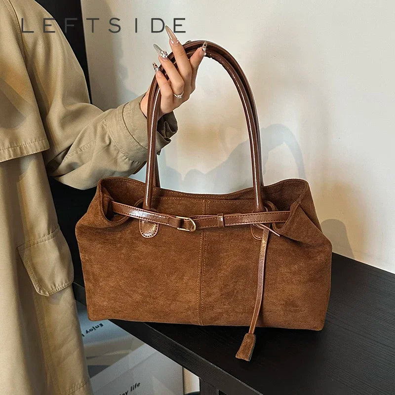 Nubuck Leather Shoulder Tote Bag – Women's Y2K Handbag