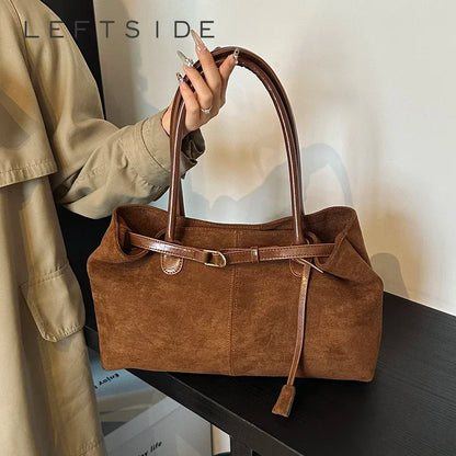 Nubuck Leather Shoulder Tote Bag – Women's Y2K Handbag