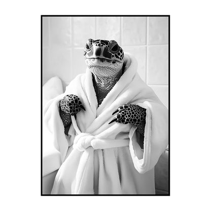 Funny Animal Bathroom Wall Art Poster – Quirky Wildlife in Bathrobe Print
