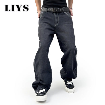 Men's Baggy Wide Leg Black Jeans – Loose Straight Streetwear Denim Pants