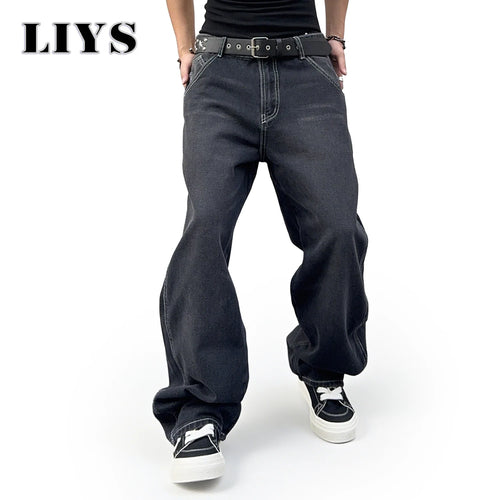 Men's Baggy Wide Leg Black Jeans – Loose Straight Streetwear Denim Pants